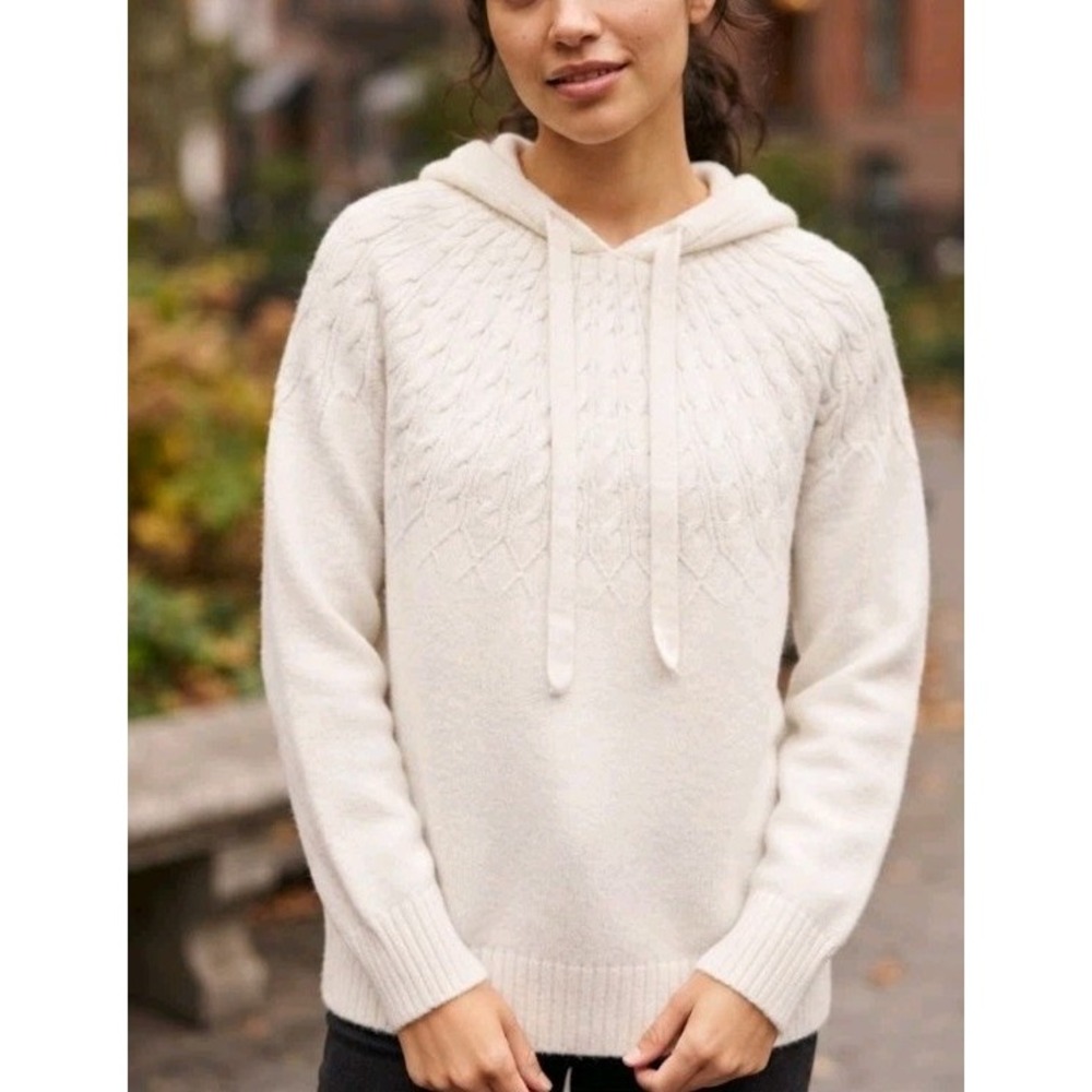 Lane Bryant Womens White Cable Knit Hooded Sweater Size 14/16 Pullover Hoodie